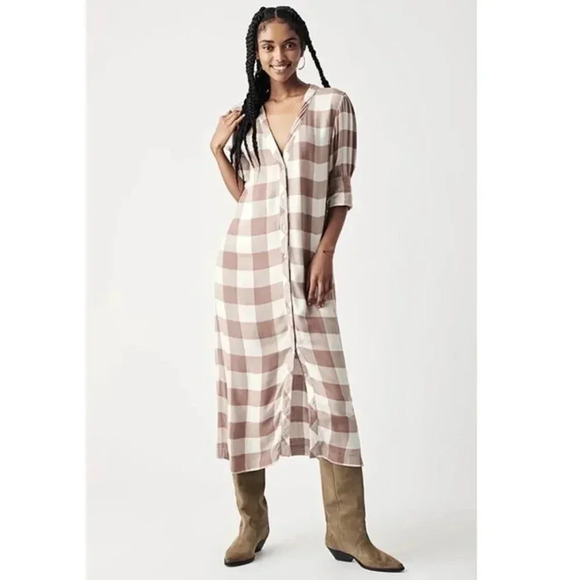Faherty Helena Dress Brown Buffalo Check NWT - Picture 1 of 6